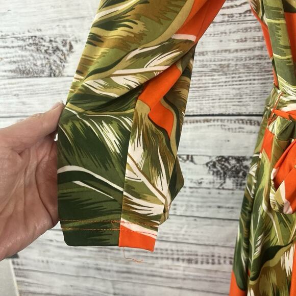 Mlle Gabrielle Dress Plus sz 3X Orange Tropical Slinky Midi Modest Wedding Beach - Picture 10 of 16